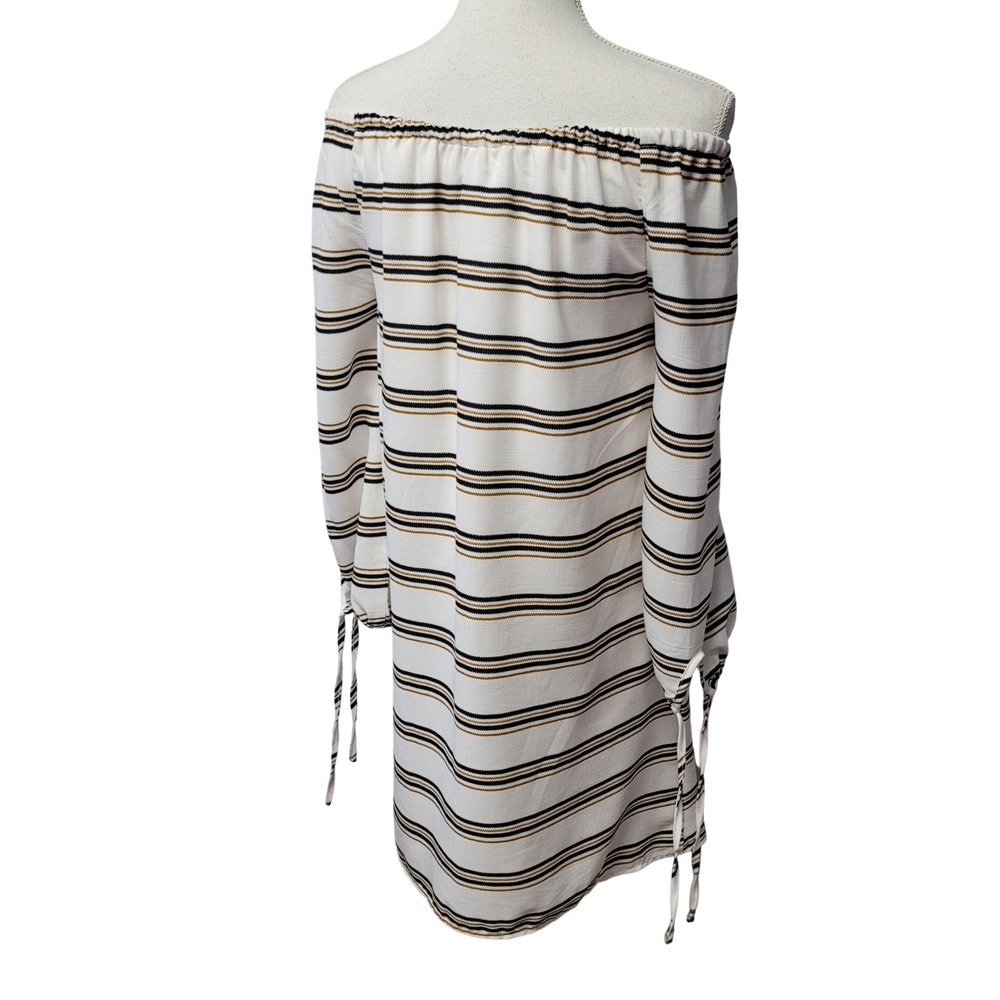She Sky Off The Shoulder Striped Mini‎ Dress White Gold Black SL3303 Small